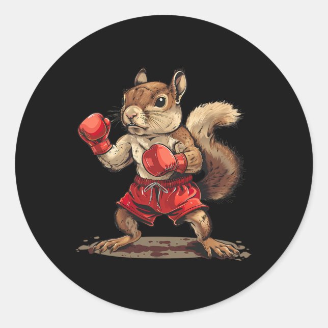 Boxing Squirrel With Boxing Gloves Kickboxing Funn Classic Round Sticker (Front)