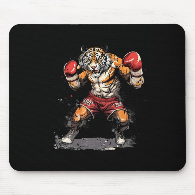 Boxing Tiger With Boxing Gloves Kickboxing Funny B Mouse Pad (Front)