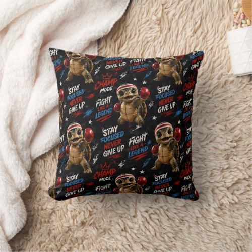 Boxing turtle champion motivational pattern pillow
