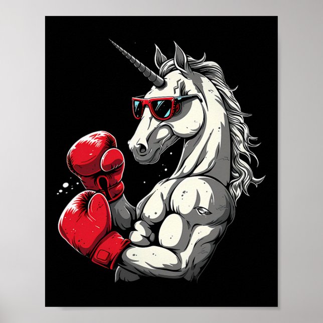 Boxing Unicorn With Boxing Gloves Kickboxing Cute  Poster (Front)