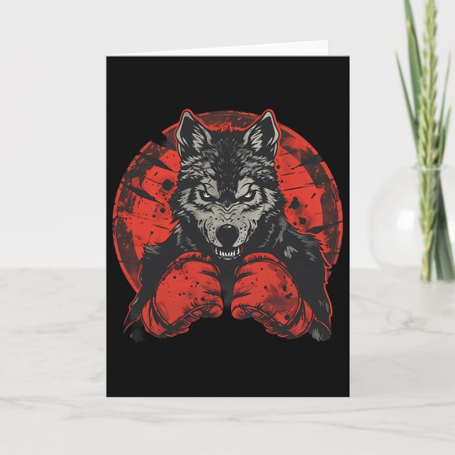 Boxing Wolf With Boxing Gloves Kickboxing Funny Bo Card (Front)