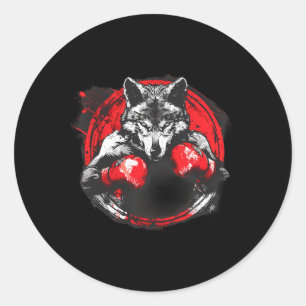 Boxing Wolf With Boxing Gloves Kickboxing Funny Bo Classic Round Sticker