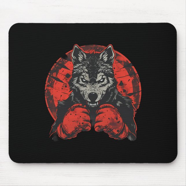 Boxing Wolf With Boxing Gloves Kickboxing Funny Bo Mouse Pad (Front)