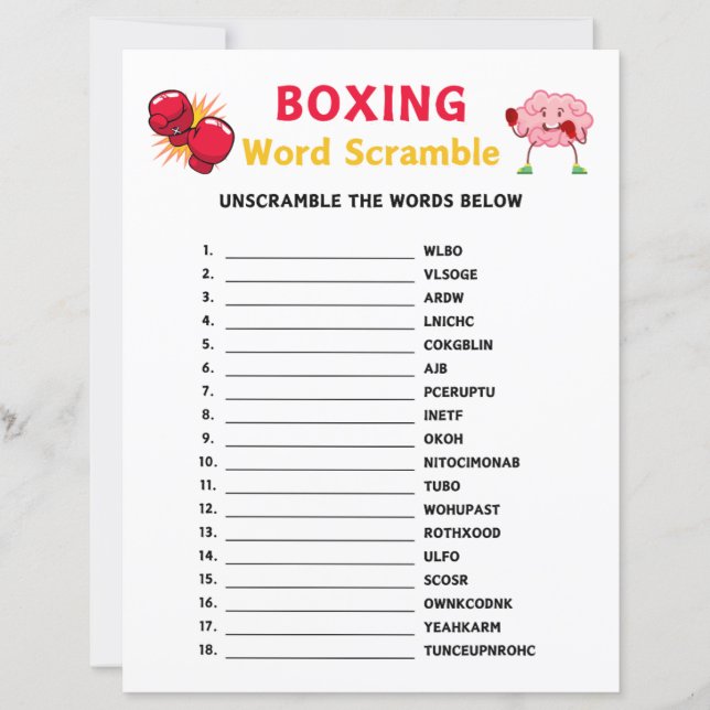 Boxing Word Scramble Game (Front)