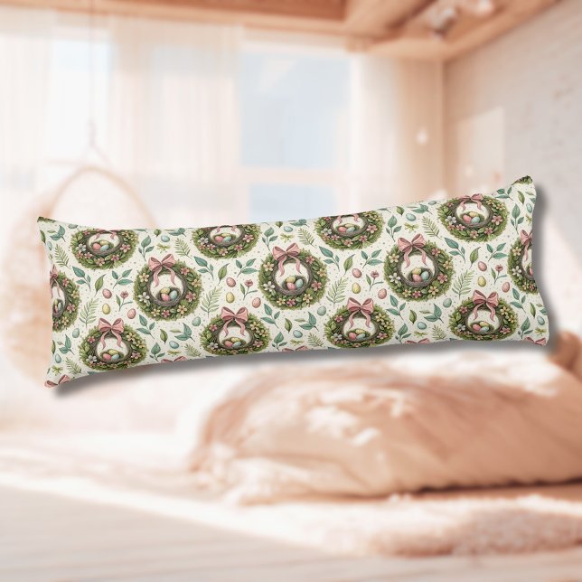Boxwood Easter Wreath Pink Bow with Egg Body Pillow (Creator Uploaded)