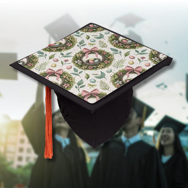 Boxwood Easter Wreath Pink Bow with Egg Graduation Cap Topper (Creator Uploaded)