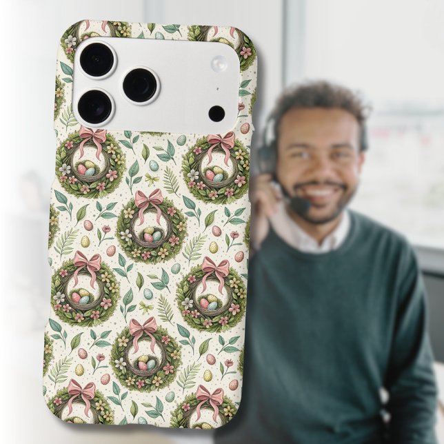 Boxwood Easter Wreath Pink Bow with Egg iPhone Case (Creator Uploaded)