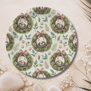 Boxwood Easter Wreath Pink Bow with Egg Paper Plates
