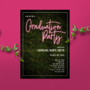 Boxwood Pink Neon Sign Graduation Party Invitation