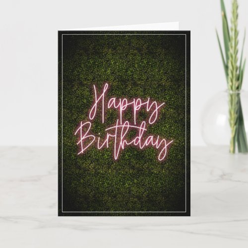 Boxwood Pink Neon Sign Happy Birthday Card