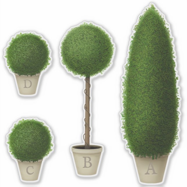 Boxwood Topiary Plants Monogram Custom Alphabet Sticker (Front)