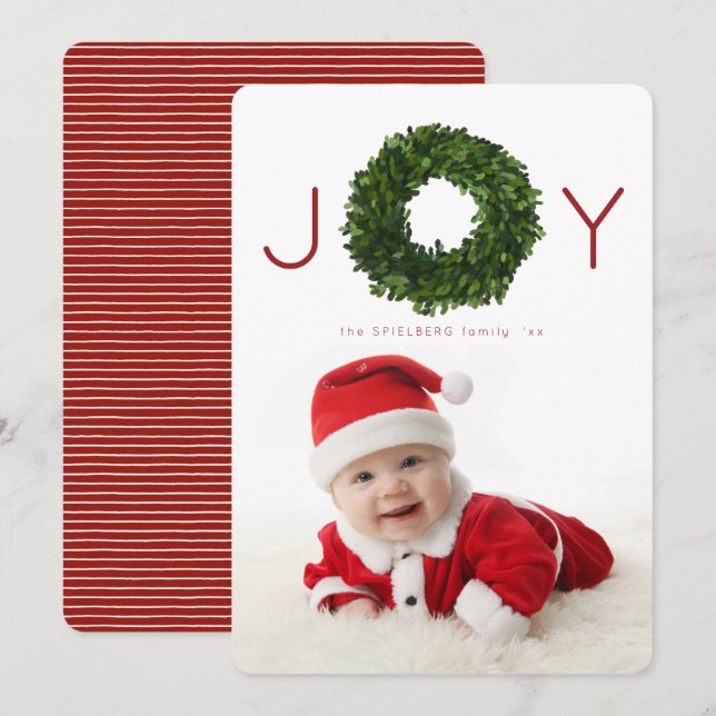 Boxwood Wreath Christmas Holiday Flat Card (Front/Back)