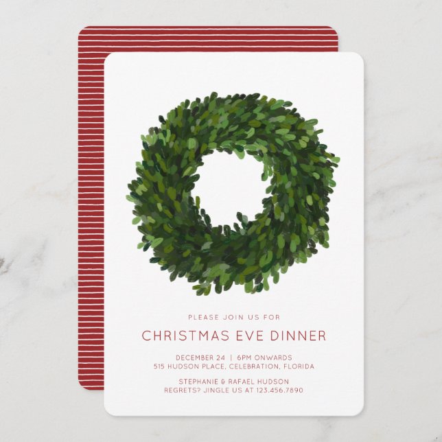 Boxwood Wreath Christmas Holiday Party Invitation (Front/Back)