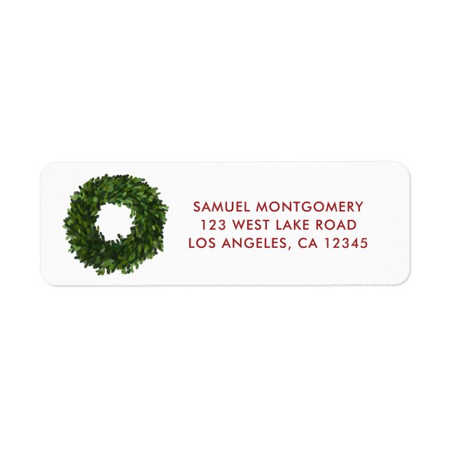 Boxwood Wreath Christmas Holiday Return Address Label (Front)
