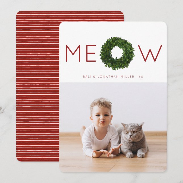 Boxwood Wreath Pet Christmas Holiday Flat Card (Front/Back)