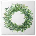 Boxwood Wreath Simple Watercolor Farmhouse Ceramic Tile<br><div class="desc">A perfect ceramic tile for your decorating.  Simple watercolor graphic was used to make this farmhouse ceramic tile.</div>