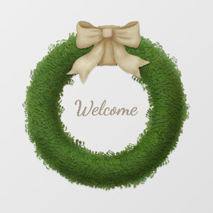Boxwood Wreath With Bow Custom Name or Greeting Wall Decal