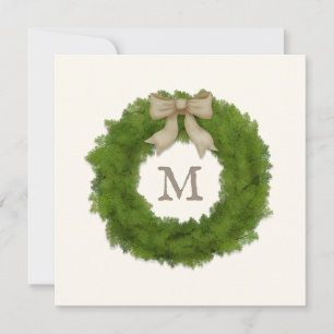 Boxwood Wreath With Rustic Bow Custom Monogrammed Thank You Card