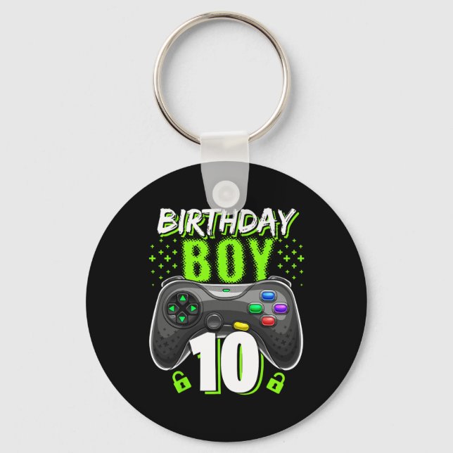 Boy 10 Video Game Controller Gamer 10th Birthday  Keychain (Front)