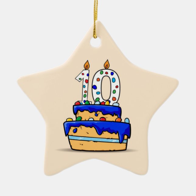 Boy 10th Birthday, 10 on Sweet Blue Cake Ceramic Ornament (Front)