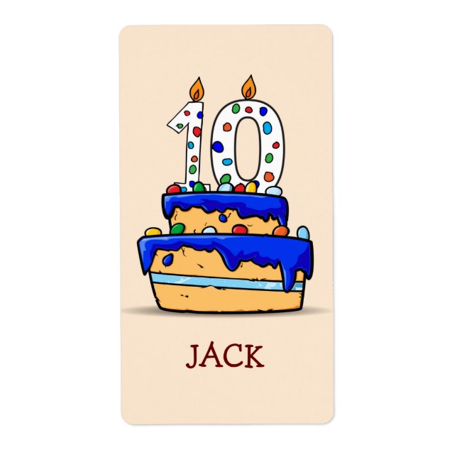 Boy 10th Birthday, 10 on Sweet Blue Cake Label (Front)