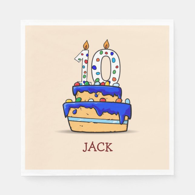 Boy 10th Birthday, 10 on Sweet Blue Cake Napkins (Front)