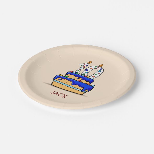 Boy 10th Birthday, 10 on Sweet Blue Cake Paper Plates (Angled)