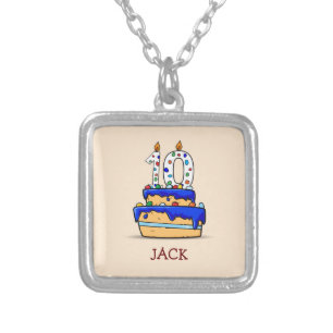 Boy 10th Birthday, 10 on Sweet Blue Cake Silver Plated Necklace