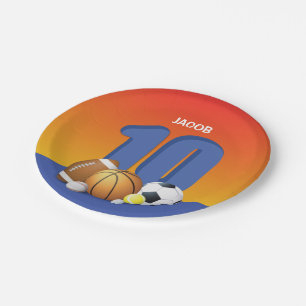 Boy 10th Birthday Sports Balls Paper Plates