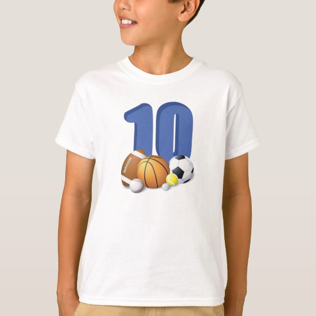 Boy 10th Birthday Sports Balls T-Shirt (Front)