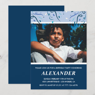 Boy 12th birthday invitations Photo Navy Blue