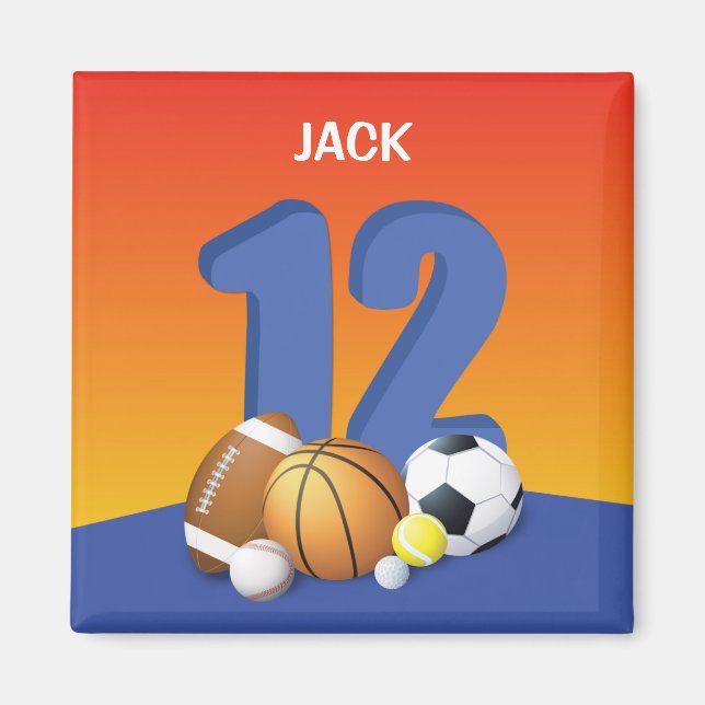 Boy 12th Birthday Sports Balls Magnet (Front)