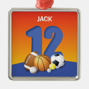 Boy 12th Birthday Sports Balls Metal Ornament