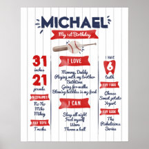 Boy 1st Baseball Birthday Milstone Poster