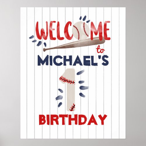 Boy 1st Baseball Birthday Welcome Poster