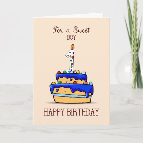 Boy 1st Birthday 1 on Sweet Blue Cake Card