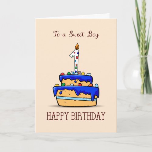 Boy 1st Birthday 1 on Sweet Blue Cake Card