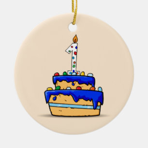 Boy 1st Birthday, 1 on Sweet Blue Cake Ceramic Ornament