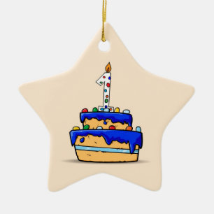 Boy 1st Birthday, 1 on Sweet Blue Cake Ceramic Ornament