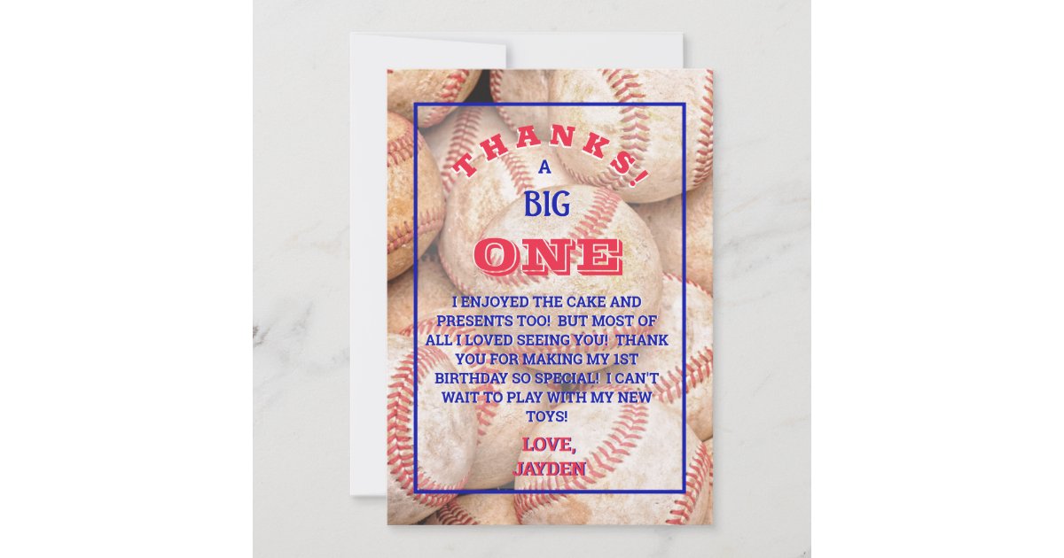 Boy 1st Birthday Baseball Thank You Card | Zazzle