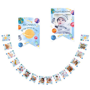 Boy 1st birthday monthly photo bunting flags