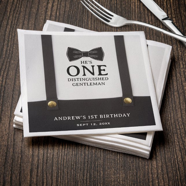 Boy 1st Birthday One Distinguished Gentleman Napkins (Creator Uploaded)