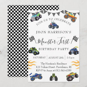 Boy 1st Birthday Party Monster Car Invitation
