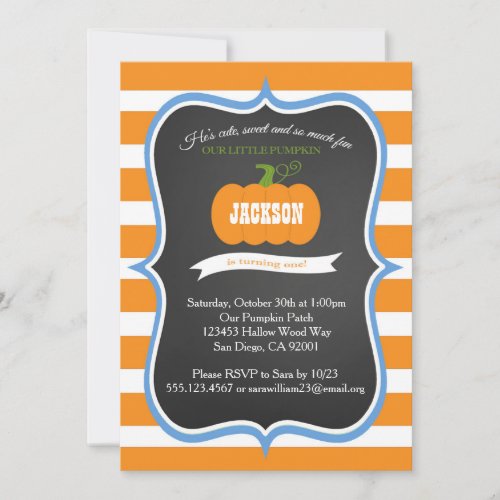 Boy 1st Birthday Pumpkin Fall Party Invitation