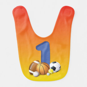 Boy 1st Birthday Sports Balls Baby Bib