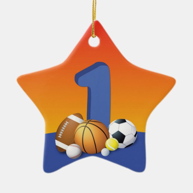 Boy 1st Birthday Sports Balls Ceramic Ornament (Front)