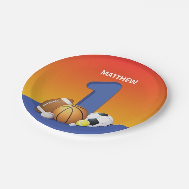 Boy 1st Birthday Sports Balls Paper Plates (Angled)