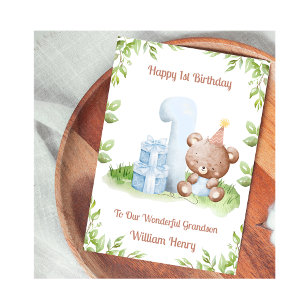 Boy 1st Birthday Teddy Bear Birthday Card