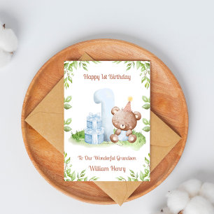 Boy 1st Birthday Teddy Bear Birthday Card