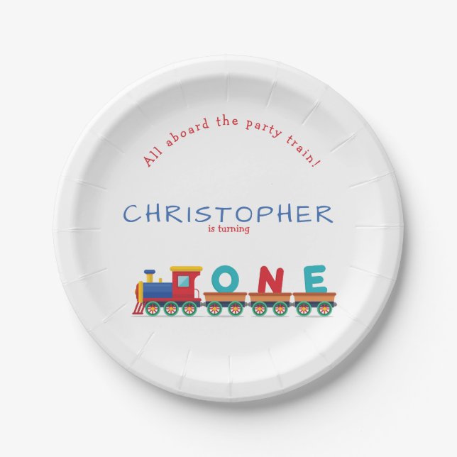 Boy 1st Birthday Train Chugga Chugga Choo Choo Paper Plates (Front)